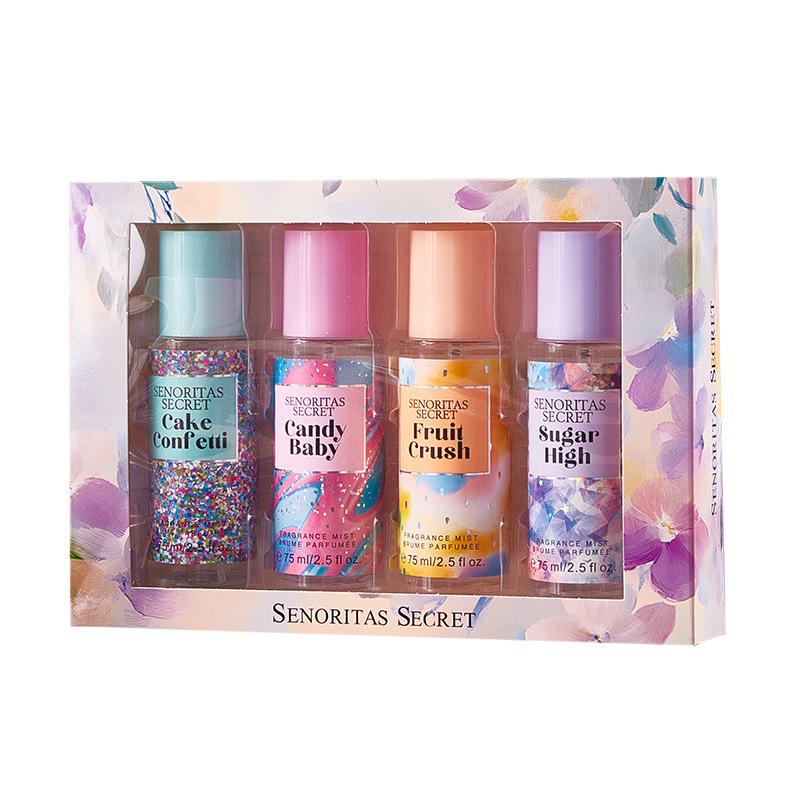 4PCS 75ml*4 Eau De Parfum Florals Body Spray Juego de regalo de niebla corporal femenina afrutada de 75 ml