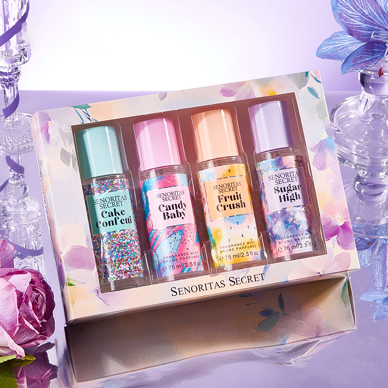 4PCS 75ml*4 Eau De Parfum Florals Body Spray Juego de regalo de niebla corporal femenina afrutada de 75 ml