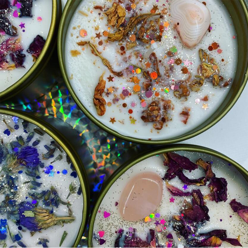 100 g de decoración del hogar, cera de soja hecha a mano, aromaterapia, vela ecológica con aroma a flores secas de piedra de alto cristal para fiestas, cumpleaños, regalo