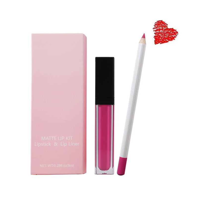 Lápiz labial líquido mate impermeable Juego de brillo labial Lápiz delineador de labios Juegos de kits de brillo labial 2 en 1
