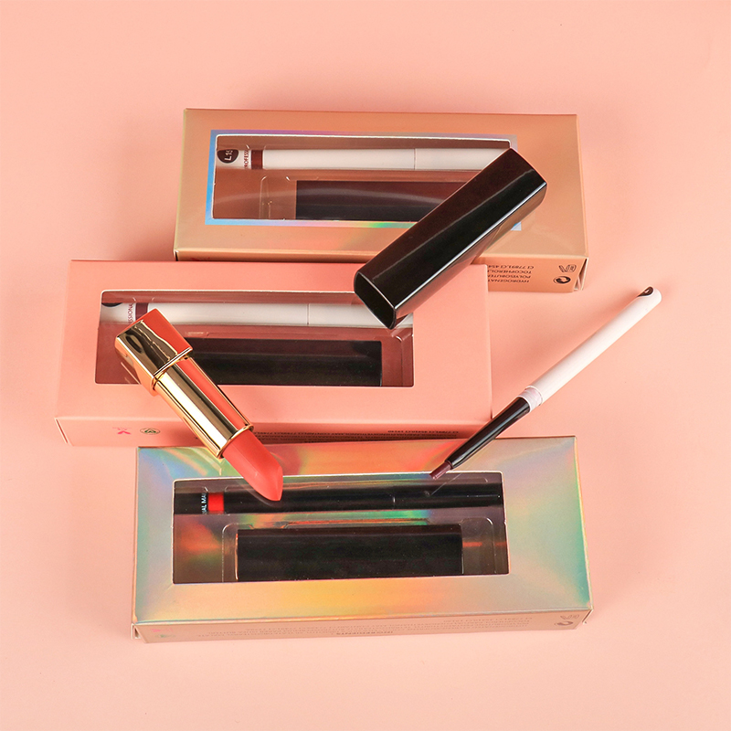 Juego de embalaje de lápiz labial vegano sin logotipo, lápiz labial de terciopelo mate, kit de delineador de labios de larga duración