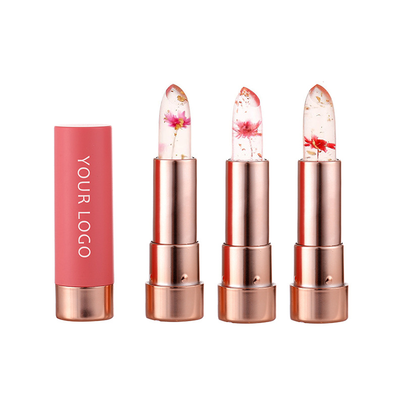 Lápiz labial gelatinoso que cambia de color transparente con flores