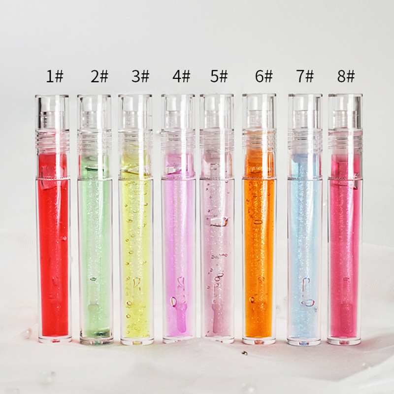 Lápiz labial líquido Jelly Cute Wet Lip Gloss Hidratante Brillo brillante Brillo labial transparente cristalino