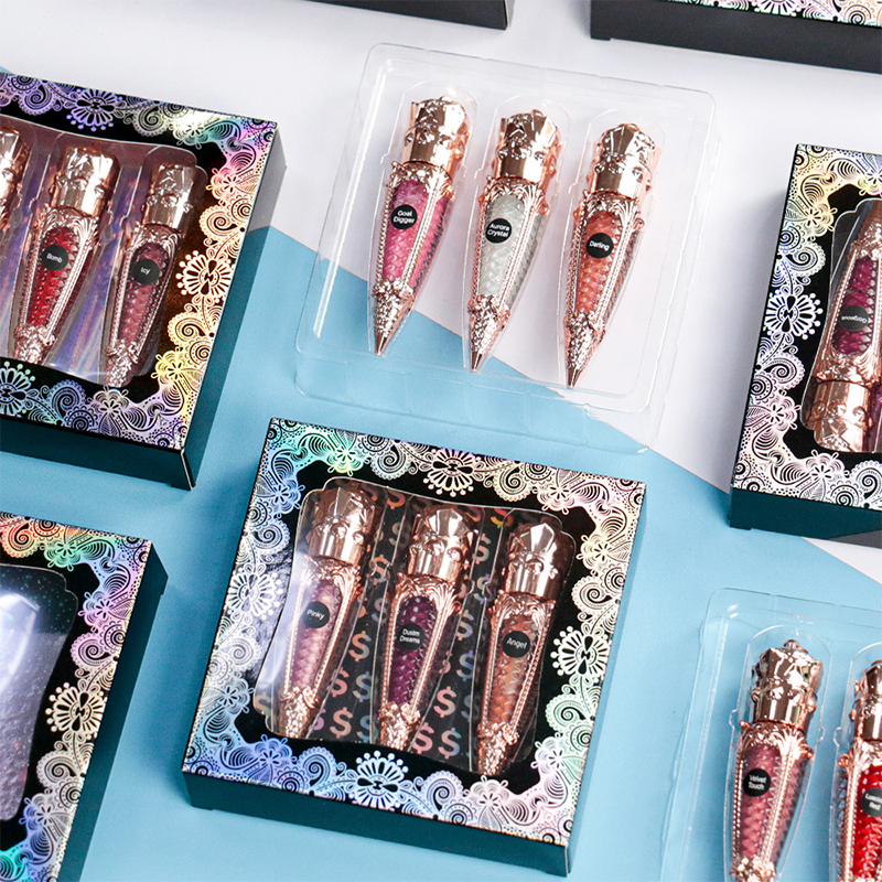 Nuevo juego de brillo labial 3 en 1, caja de regalo mate, lápiz labial, maquillaje combinado