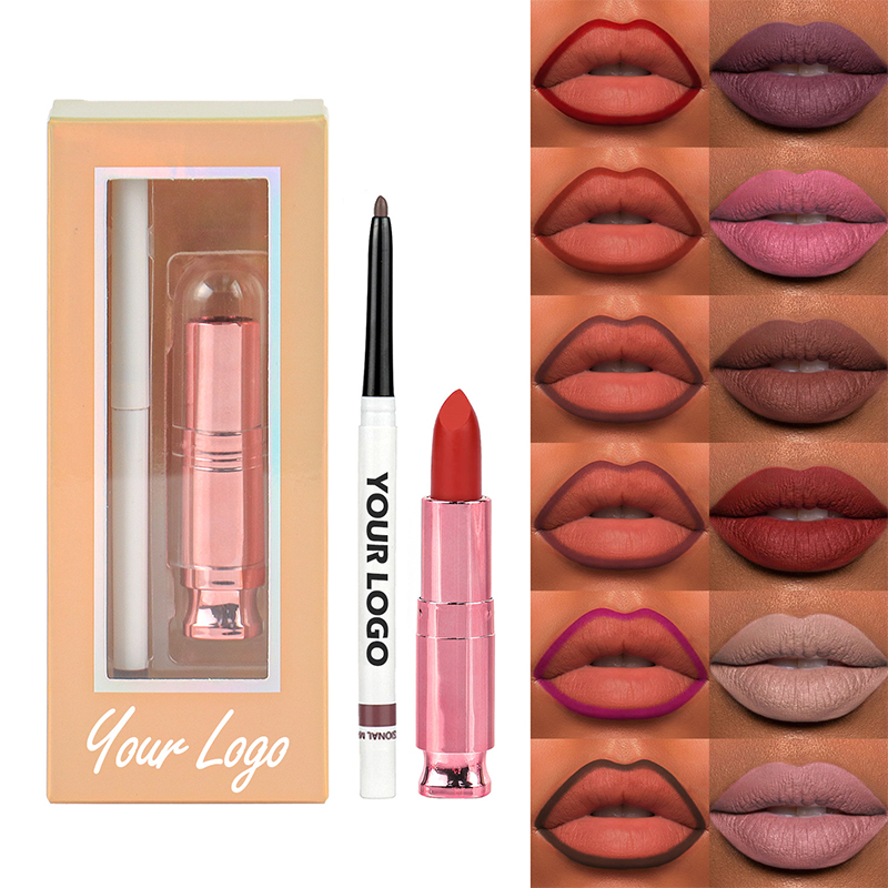 Conjunto de lápiz labial mate nude de terciopelo resistente al agua y duradero para maquillaje de labios