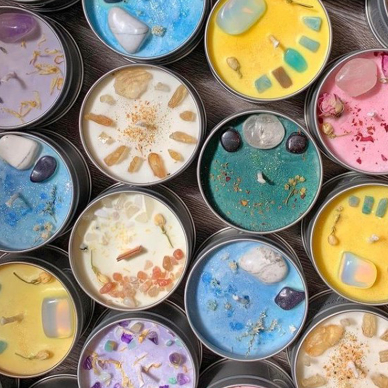 100 g de decoración del hogar, cera de soja hecha a mano, aromaterapia, vela ecológica con aroma a flores secas de piedra de alto cristal para fiestas, cumpleaños, regalo