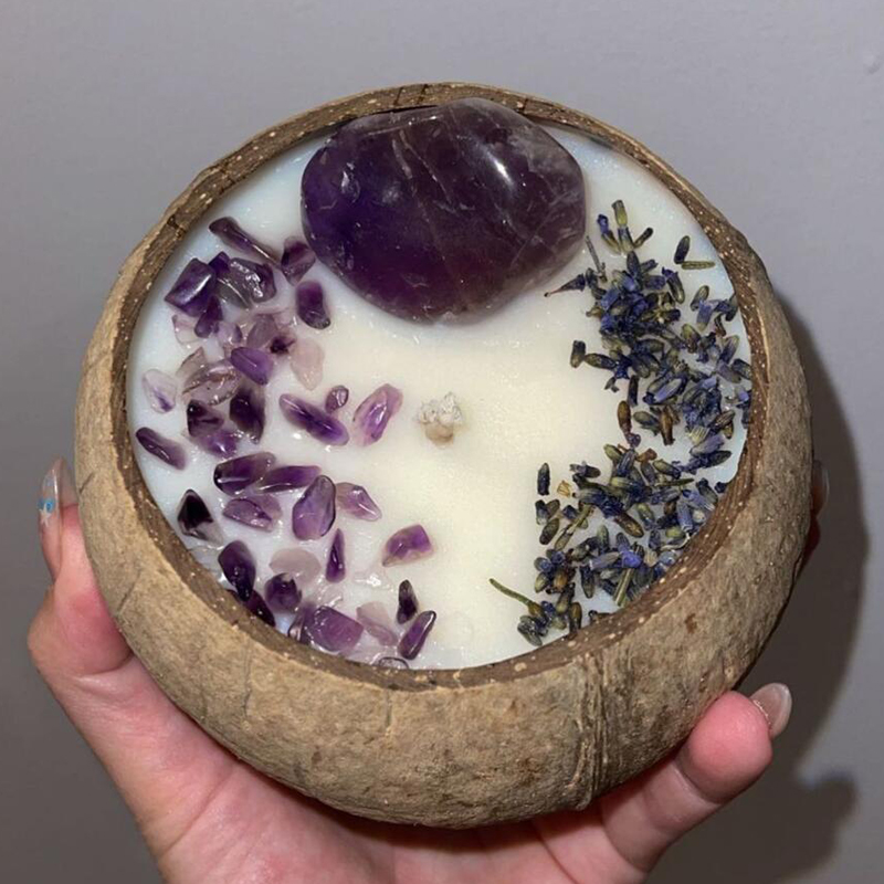 Caja de recuerdo de regalo de cumpleaños para mujer con aromaterapia y cera de soja de 200 g, con carcasa de coco natural y ambiente de dormitorio largo