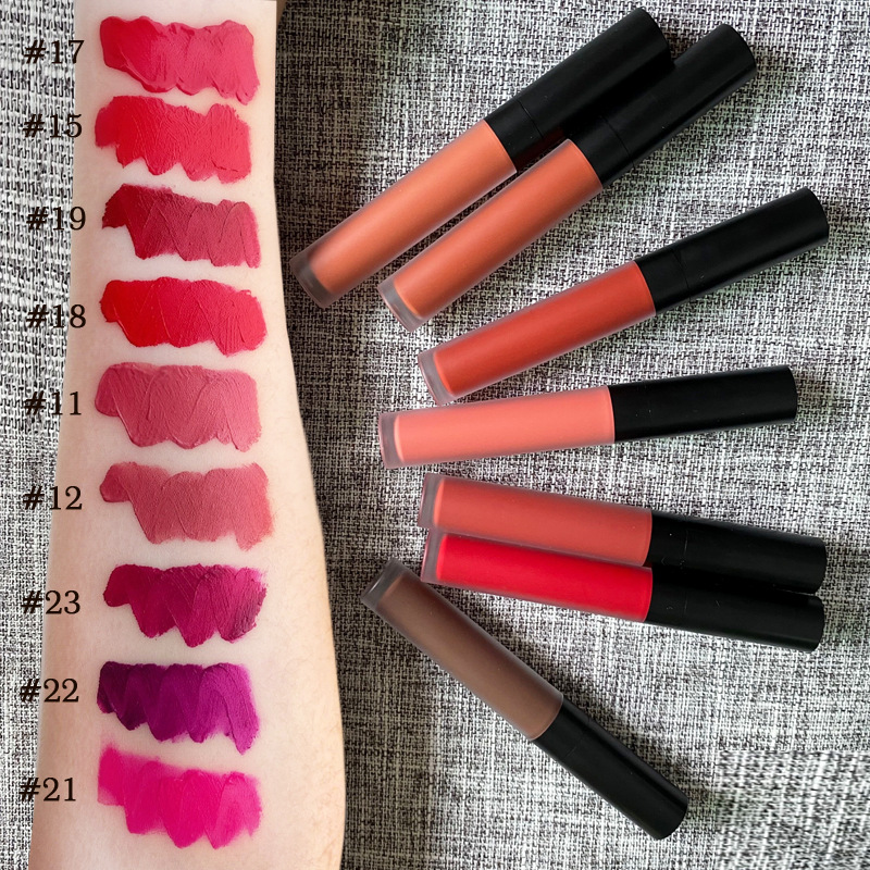 Lápiz labial líquido mate impermeable para cosméticos veganos de 24 colores con alto contenido de pigmentos para mujer