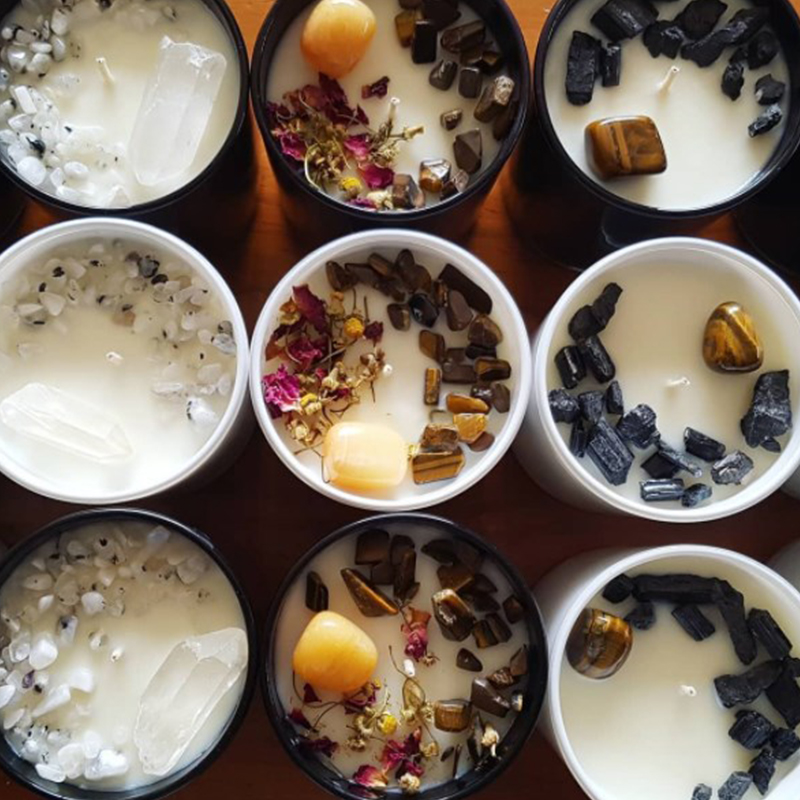 100 g de decoración del hogar, cera de soja hecha a mano, aromaterapia, vela ecológica con aroma a flores secas de piedra de alto cristal para fiestas, cumpleaños, regalo