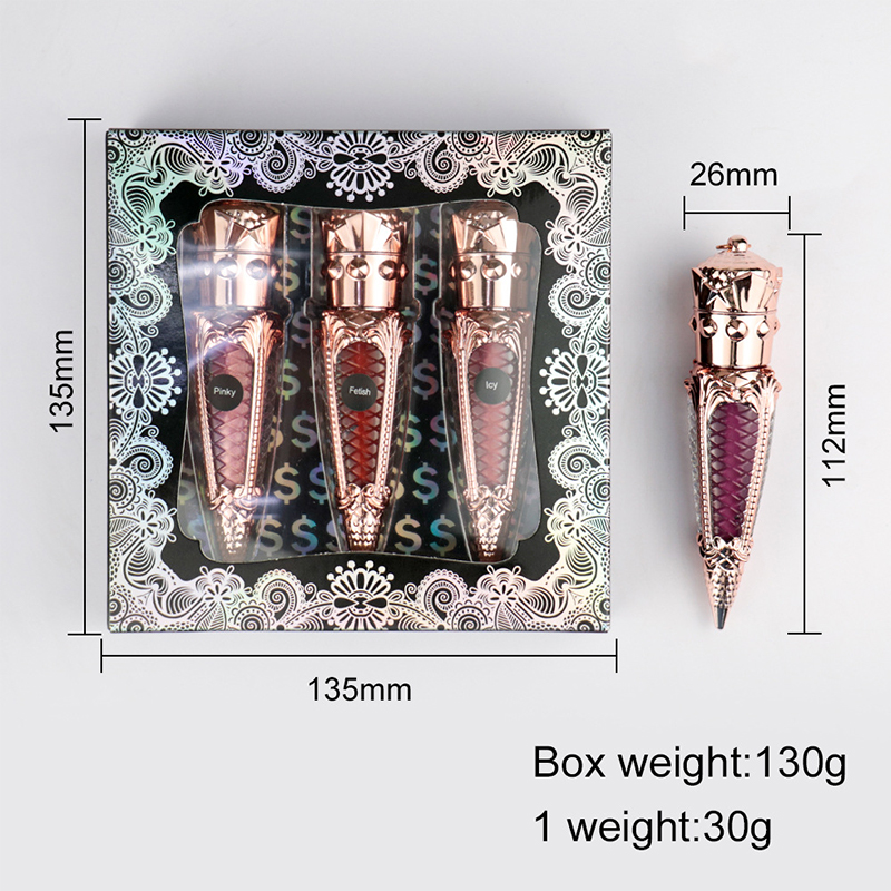 Nuevo juego de brillo labial 3 en 1, caja de regalo mate, lápiz labial, maquillaje combinado