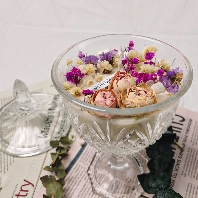 100 g de decoración del hogar, cera de soja hecha a mano, aromaterapia, vela ecológica con aroma a flores secas de piedra de alto cristal para fiestas, cumpleaños, regalo