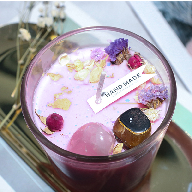 100 g de decoración del hogar, cera de soja hecha a mano, aromaterapia, vela ecológica con aroma a flores secas de piedra de alto cristal para fiestas, cumpleaños, regalo